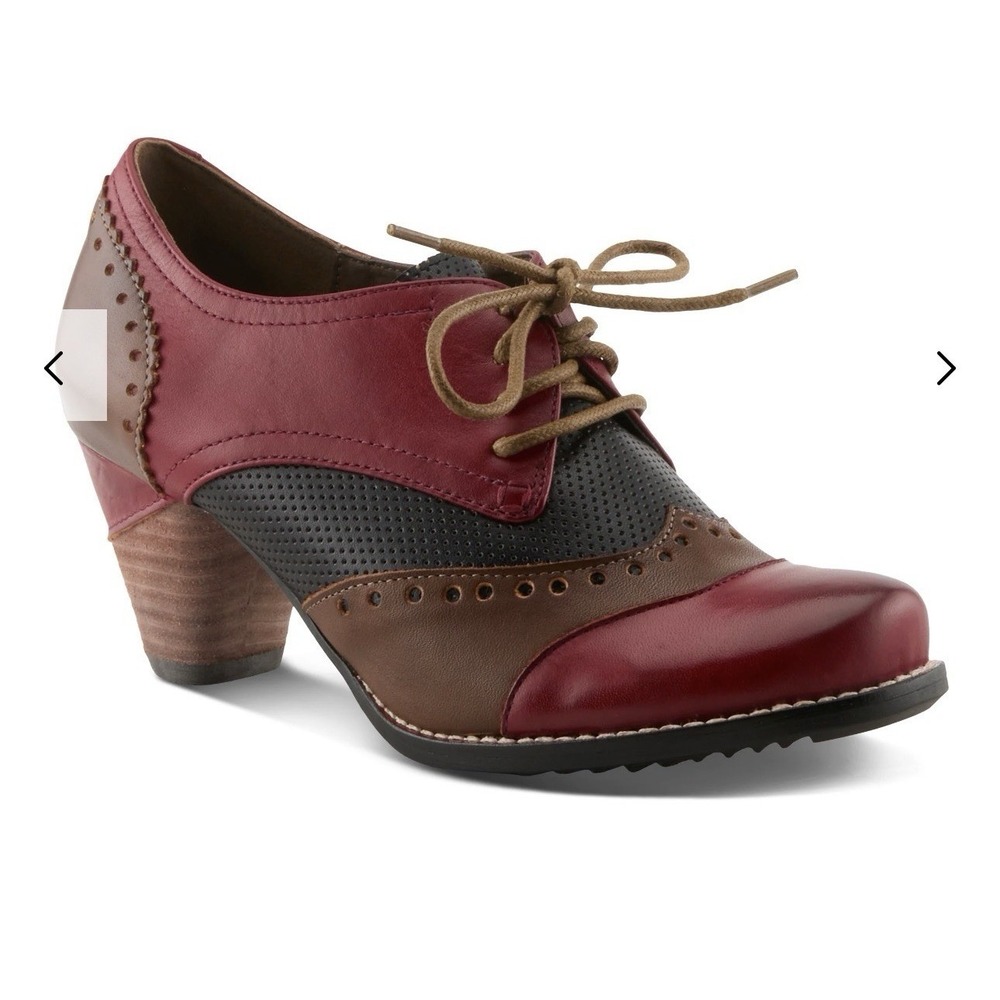 L'ARTISTE by SPRING STEP Leather Oxford Red Brown Heel Tie Size EU 38 US 7.5/8‎
